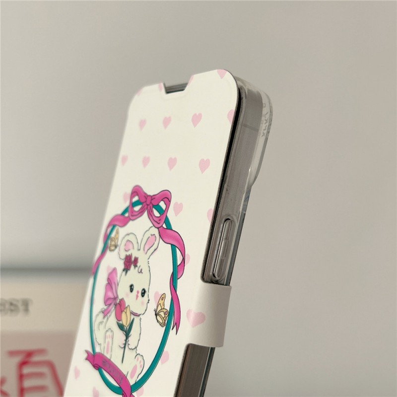 Cartoon Rabbit Bow Mirror Flip Phone Case